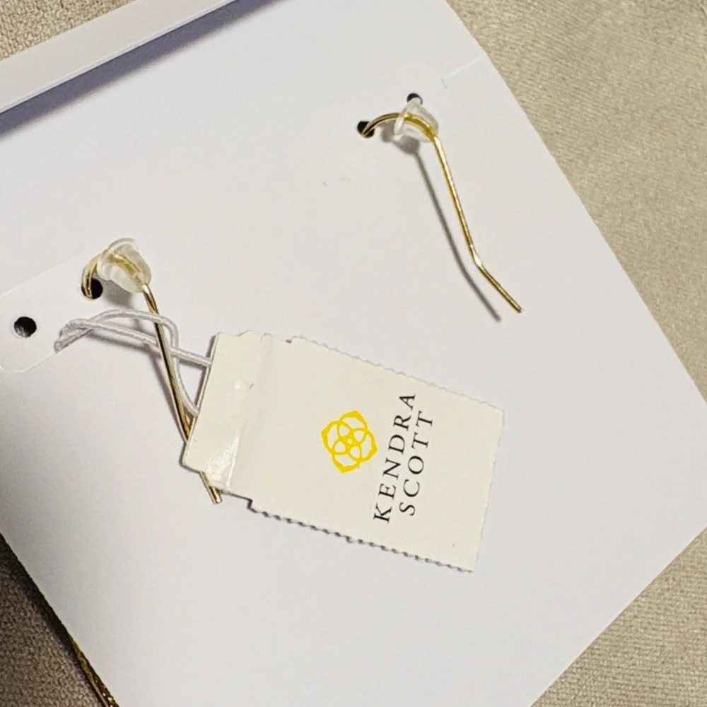 NWT [Kendra Scott] Elle Watercolor Illusion Iridescent Gold Frame Drop Earrings - Picture 7 of 8